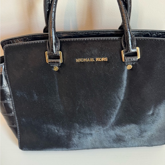 Michael Kors Black Satchel Bag embossed croc calf hair - Picture 2 of 5